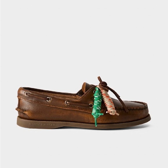 Sperry Shoes - Sperry Brown Leather Boat Shoe with Green & Cream Tassels